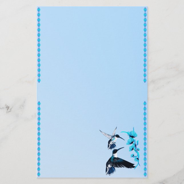 Papelería Efectos de escritorio azules de dos colibríes (Anverso)