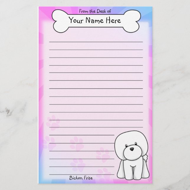 Papelería Efectos de escritorio de Kawaii Bichon Frise (Anverso)