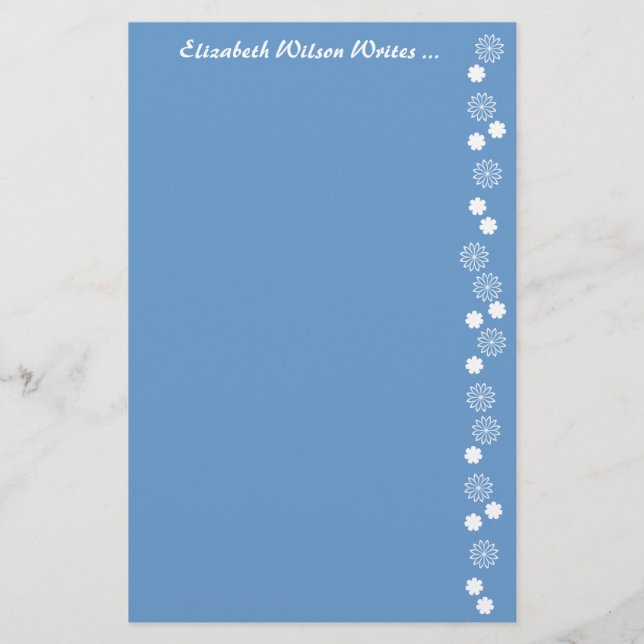 Papelería Efectos de escritorio florales azules y blancos (Anverso)