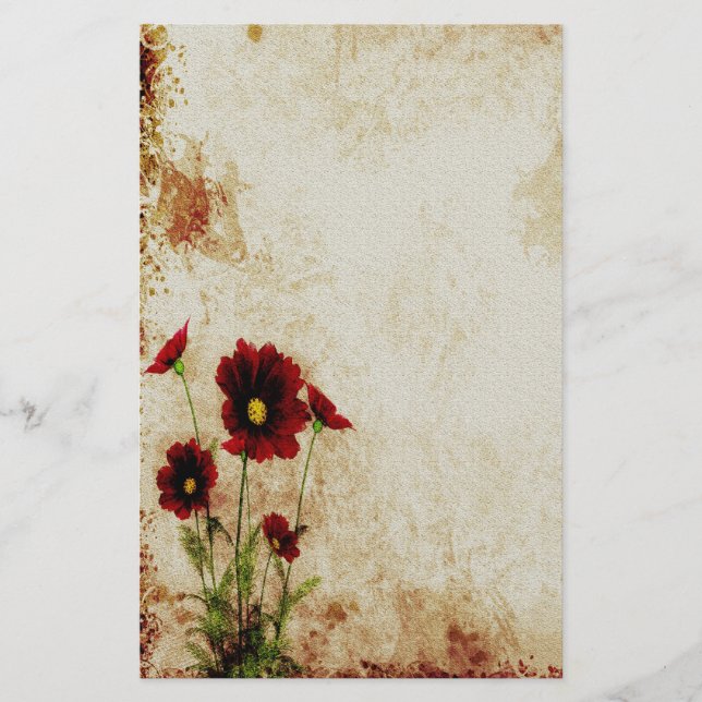 Papelería Efectos de escritorio florales rojos (Anverso)