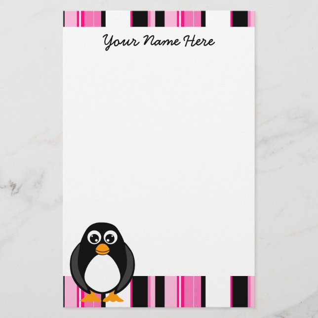 Papelería Efectos de escritorio lindos del pingüino - rosa (Anverso)