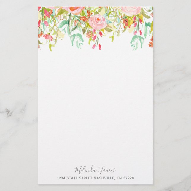 Papelería Efectos de escritorio personalizados rosa floral (Anverso)