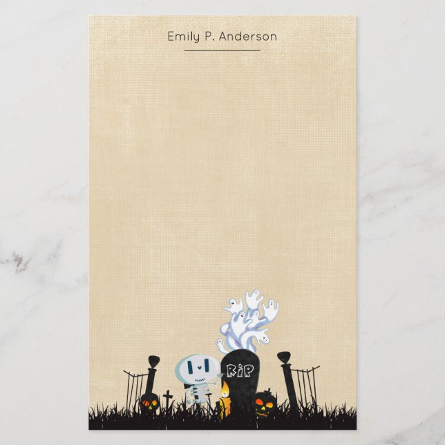 Papelería El cementerio de Halloween Spooky Cute Skeleton y  (Anverso)