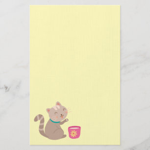 Papelería El gato lindo en el personalizado de té en la ment