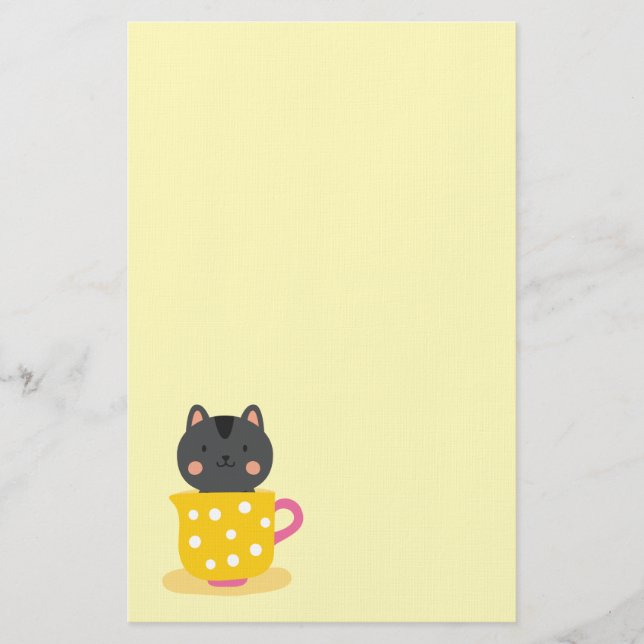 Papelería El gato lindo en el personalizado de té en la ment (Anverso)