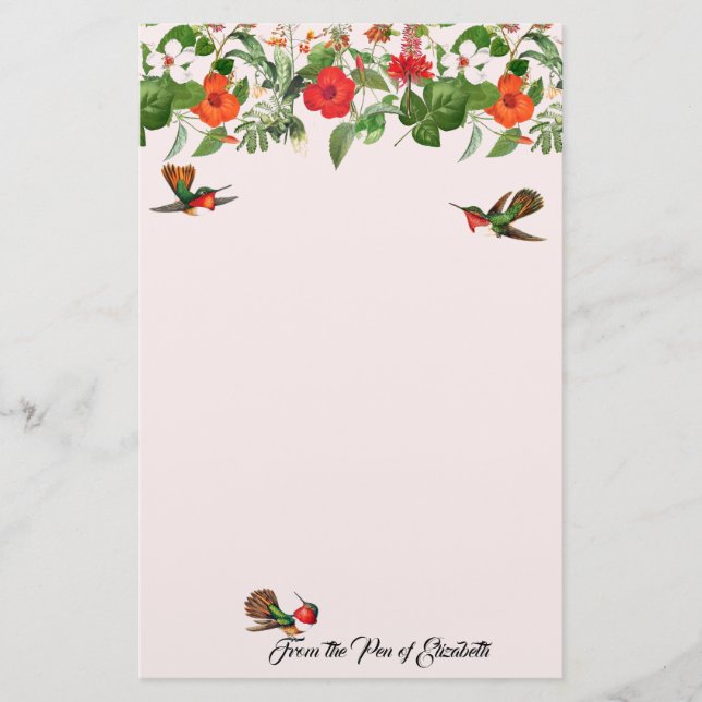 Papelería El hibisco de los pájaros del colibrí florece los (Anverso)
