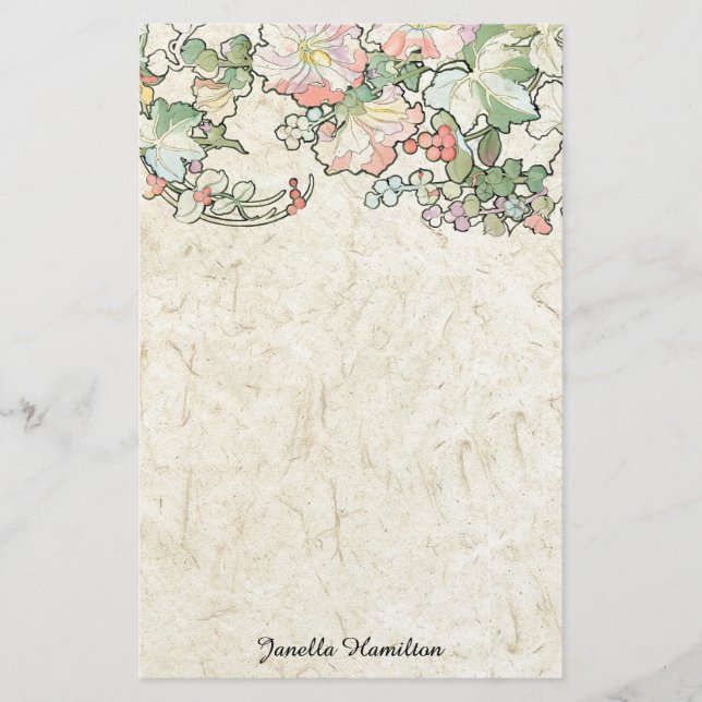 Papelería El Hollyhock de Nouveau Mucha del arte florece los (Anverso)