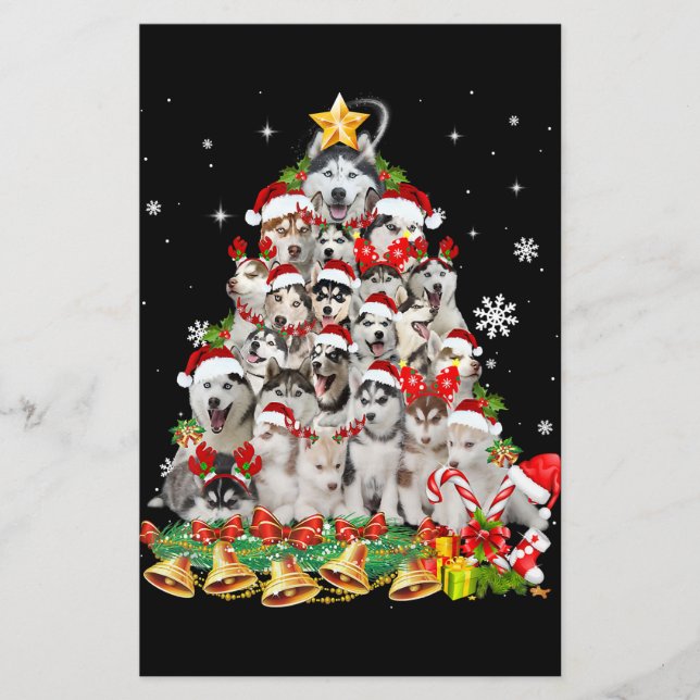 Papelería El Husky Siberiano Árbol De Navidad Enciende A Un  (Anverso)