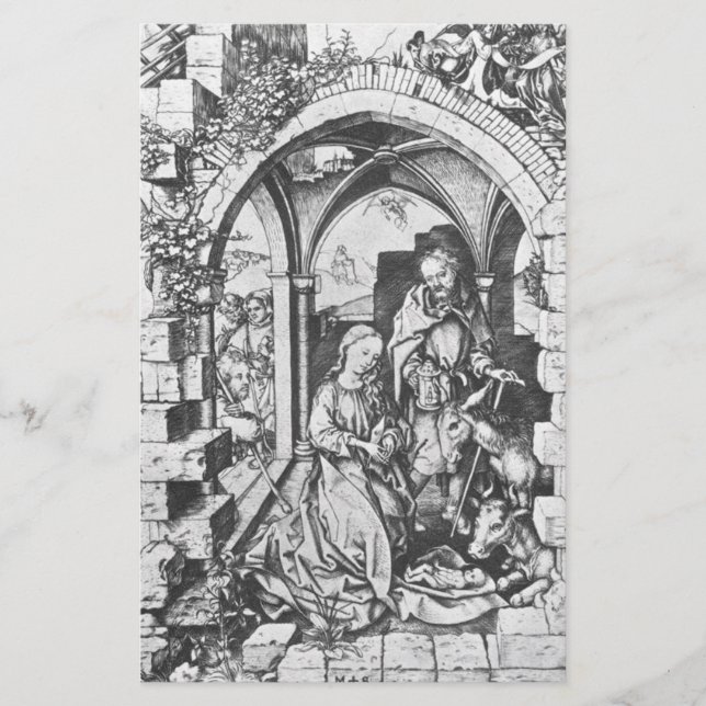 Papelería El nacimiento de Jesús (por Martin Schongauer) (Anverso)