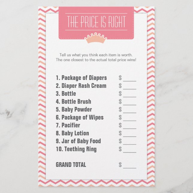 Papelería El pequeño precio de princesa Baby Shower correcto (Anverso)