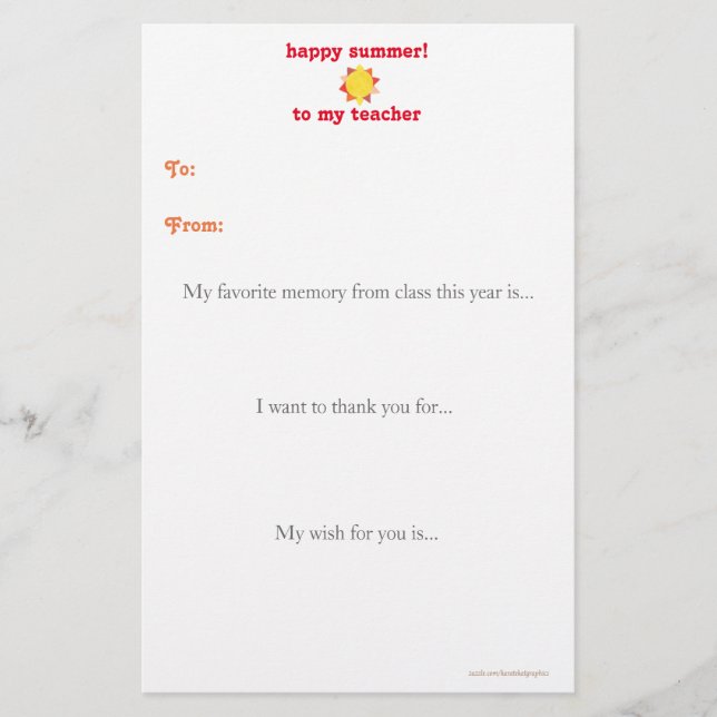 Papelería El profesor de finales de ano le agradece observar (Anverso)