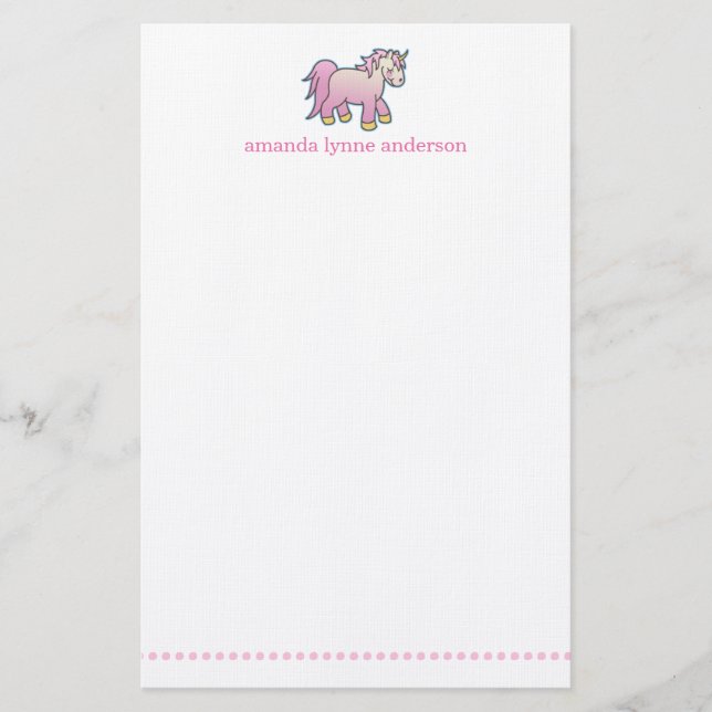 Papelería El unicornio rosado personalizado embroma los (Anverso)
