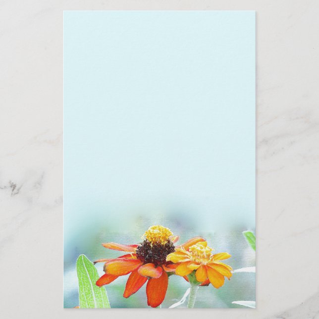 Papelería El Zinnia florece los efectos de escritorio azules (Anverso)