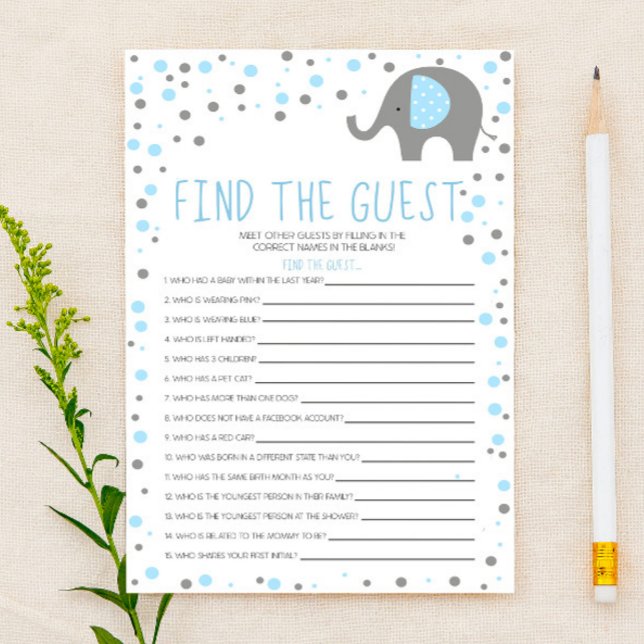 Papelería Elefante Azul Encuentra Juego de Baby Shower Invit (Subido por el creador)