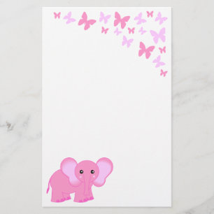Papelería Elefante De Bebé Rosa Y Mariposas Cuidadosas