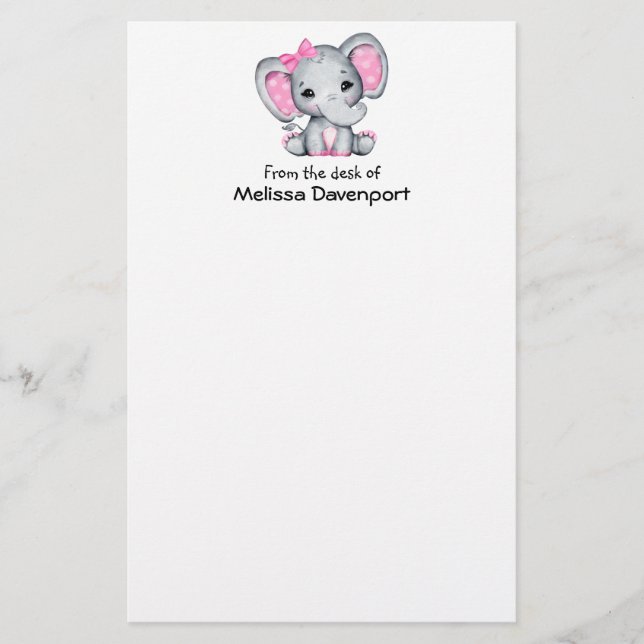 Papelería Elefante de bebé rosado con polka (Anverso)