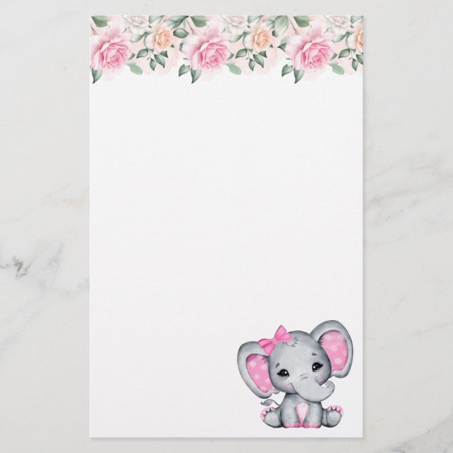 Papelería Elefante de bebé rosado con polka (Anverso)