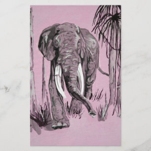 Papelería Elefante Pasando Por La Sabana Madera En Rosa