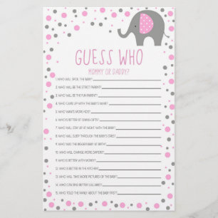 Papelería Elefante Rosado adivina quién es el juego de Baby 