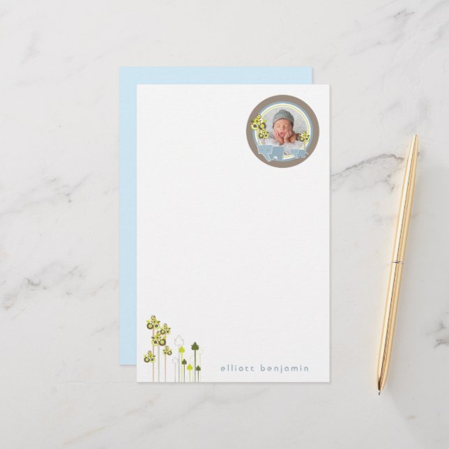 Papelería Elefantes Azules de la familia del niño foto (Anverso/Reverso In Situ)