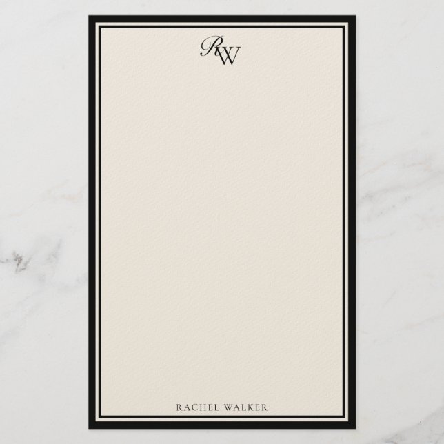Papelería Elegant Black and Ivory Monogram Two Border (Anverso)