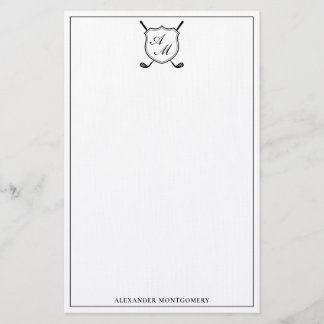 Papelería Elegant Black Golf Monogram Crest Stationery
