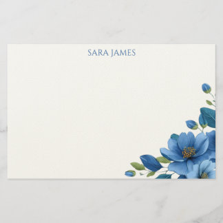 Papelería Elegant Blue Floral Personal Stationery Note Card