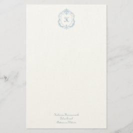 Papelería Elegant Blue Monogram Crest Stationery Paper