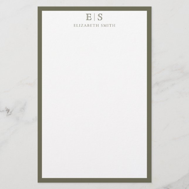 Papelería Elegant Monogram Olive Green Border (Anverso)