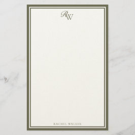 Papelería Elegant Olive Green Monogram Two Border