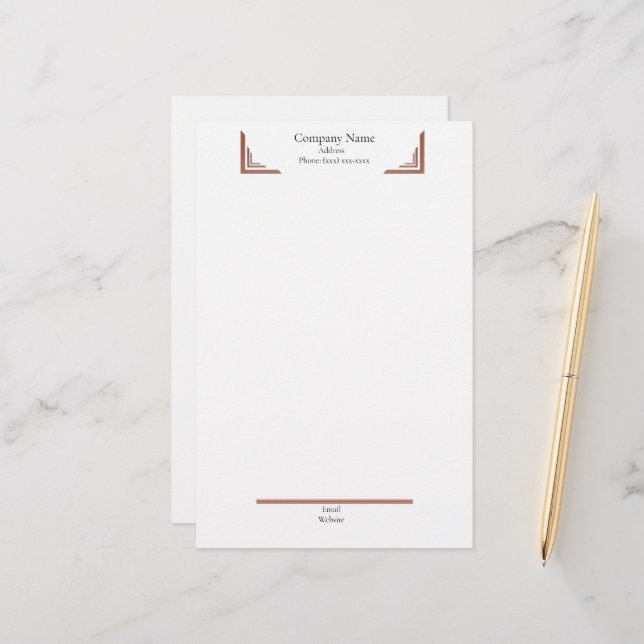 Papelería Elegant Terracotta Corner— with Footer Stationery (Anverso/Reverso In Situ)