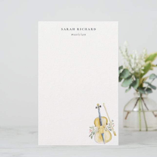 Papelería Elegant Watercolor Violin Musician Music Teacher (Anverso de pie)