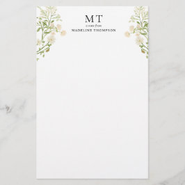 Papelería Elegant White Floral Wildflower Classic Monogram