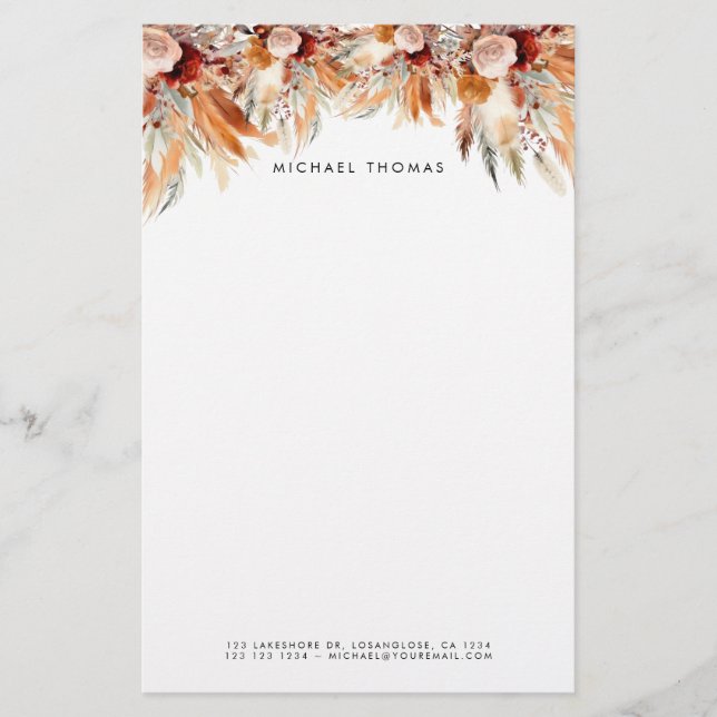 Papelería Elegante acuarela Boho Floral personalizada (Anverso)