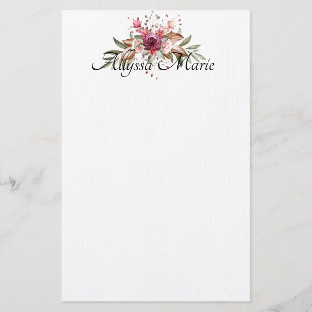 Papelería Elegante acuarela floral personalizada (Anverso)