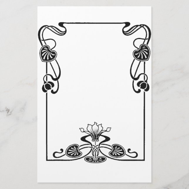 Papelería Elegante Art Nuovo Floral Black and White Scroll (Anverso)