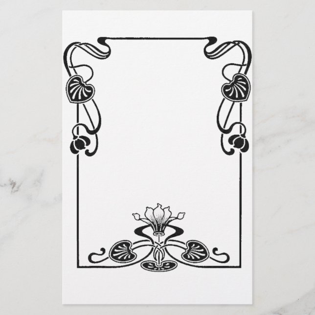 Papelería Elegante Art Nuovo Floral Black and White Scroll (Anverso)