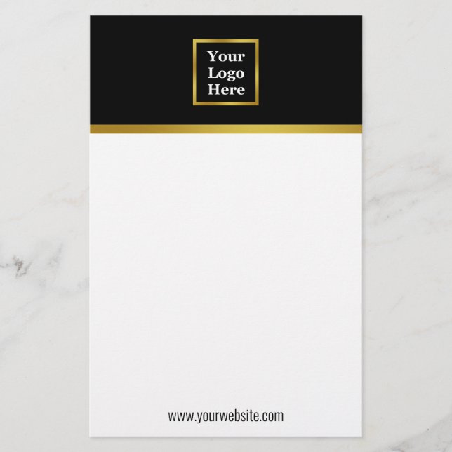 Papelería Elegante Black White Gold La plantilla de tu logot (Anverso)