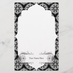 Papelería Elegante blanco negro clásico del damasco