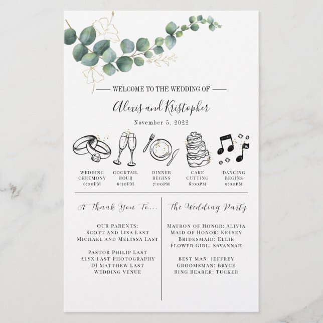 Papelería Elegante Boda Verde y Oro Salida Itineraria (Anverso)