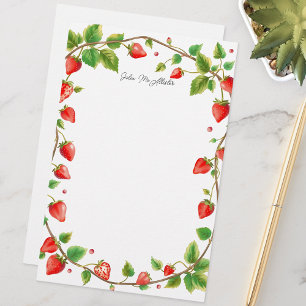 Papelería Elegante borde de fresa roja con vegetación