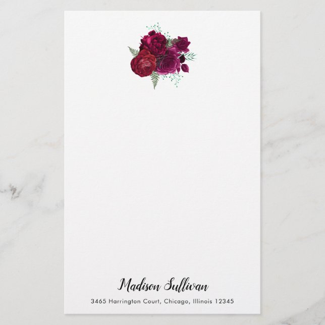 Papelería Elegante Bouquet Magenta Rosa Floral (Anverso)