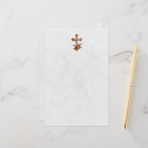 Papelería Elegante cruz de madera con flores rosas