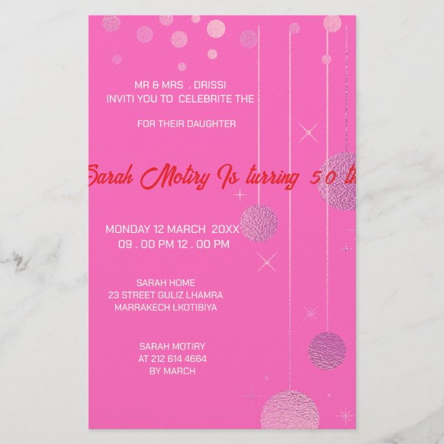 Papelería Elegante Cumpleaños Invitación Editable Cumpleaños (Anverso)
