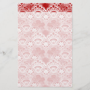 Papelería Elegante Damasco de encaje rojo blanco alterado