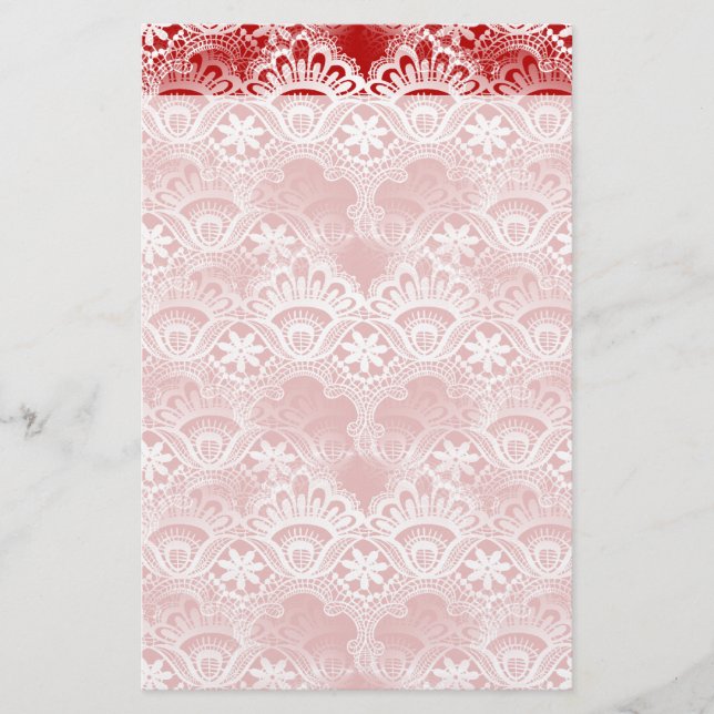 Papelería Elegante Damasco de encaje rojo blanco alterado (Anverso)