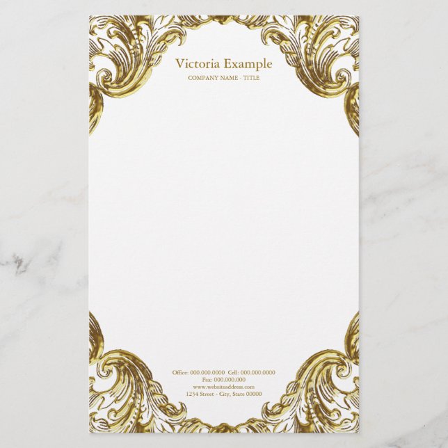 Papelería Elegante Fancy Gold Swirl (Anverso)