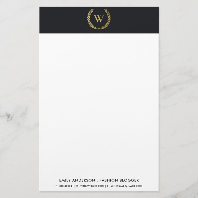 PAPELERÍA ELEGANTE FLORAL DE ORO LAUREL WREATER MONOGRAM INI (Anverso)
