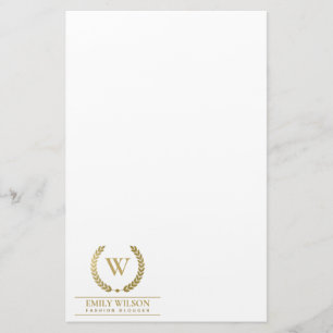 PAPELERÍA ELEGANTE FLORAL DE ORO LAUREL WREATER MONOGRAM INI