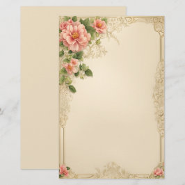 Papelería Elegante floral rosa en fondo marfil
